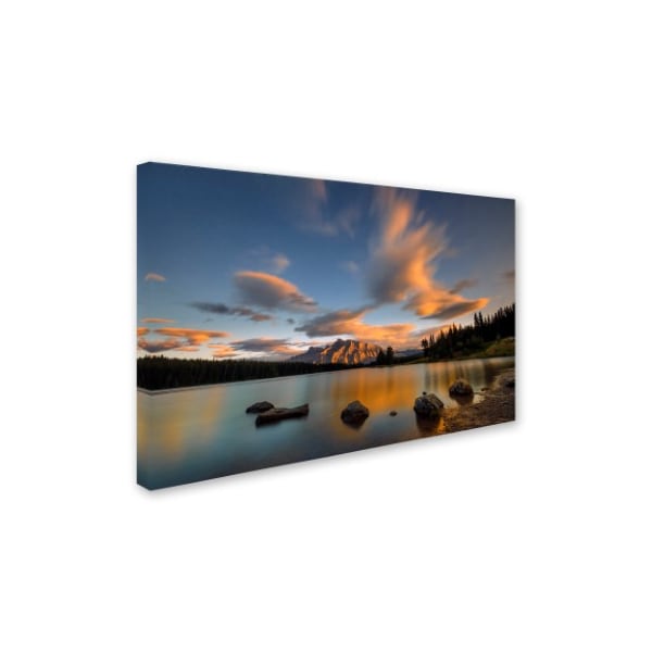 Hua Zhu 'Two Jack Lake Sunset' Canvas Art,22x32